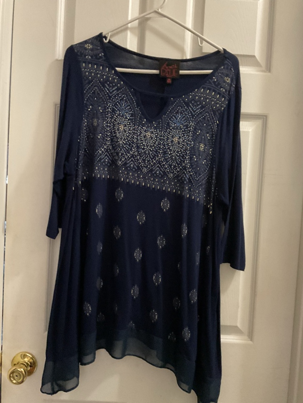 Embellished Navy Tunic Top with Beaded Detail